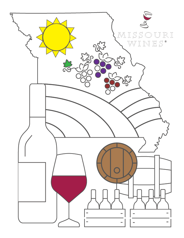 Destress with this free, printable coloring page from Missouri wines!