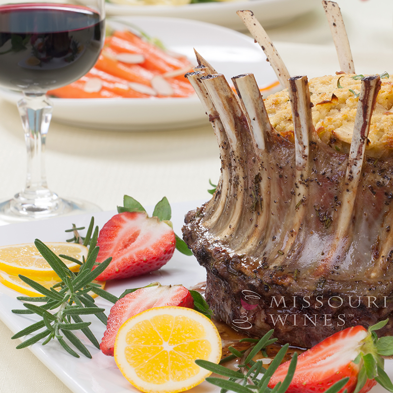 Pair Missouri wine with your Easter meal. Lamb crown with Missouri Norton.