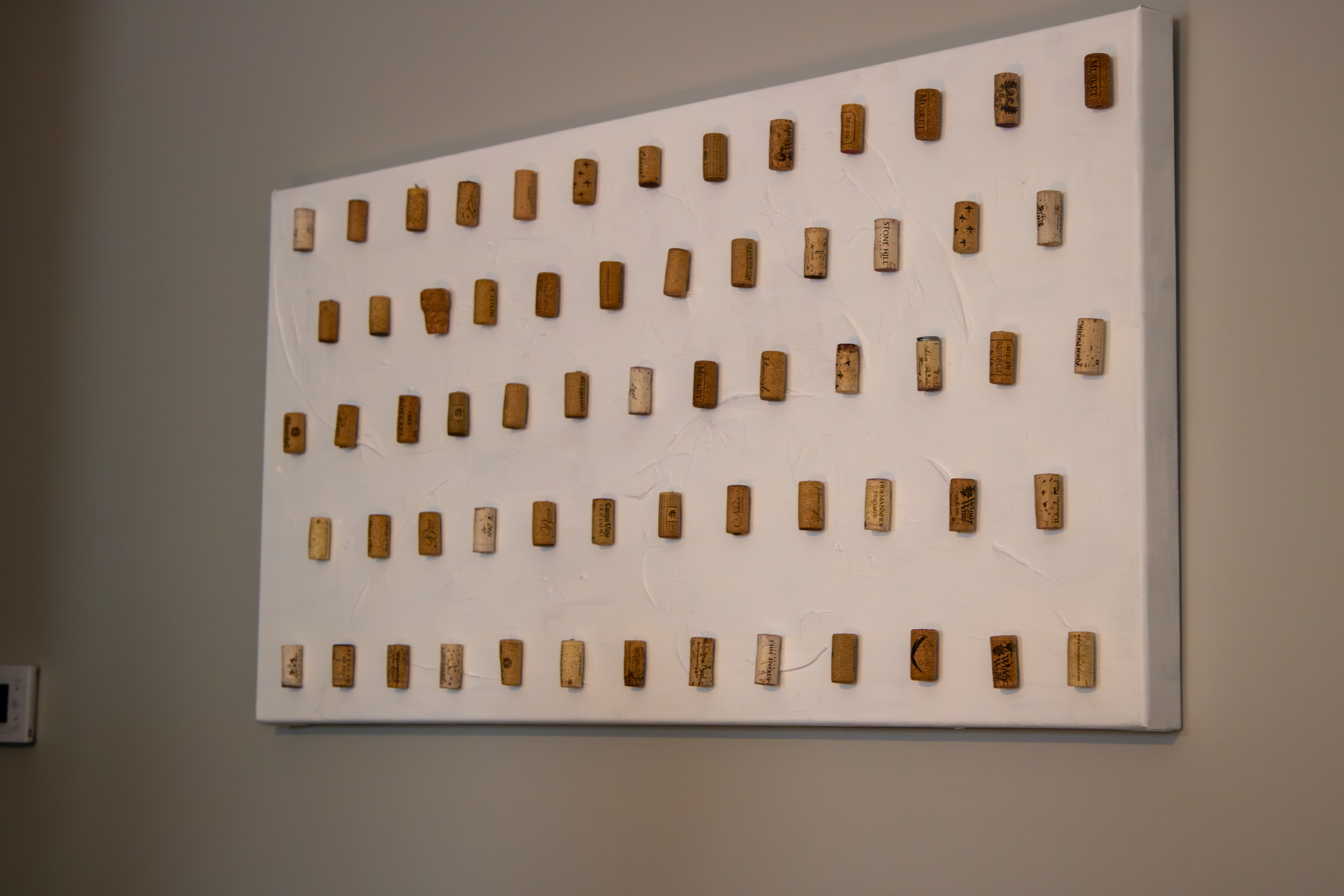 Finished cork wall hanging on the wall.