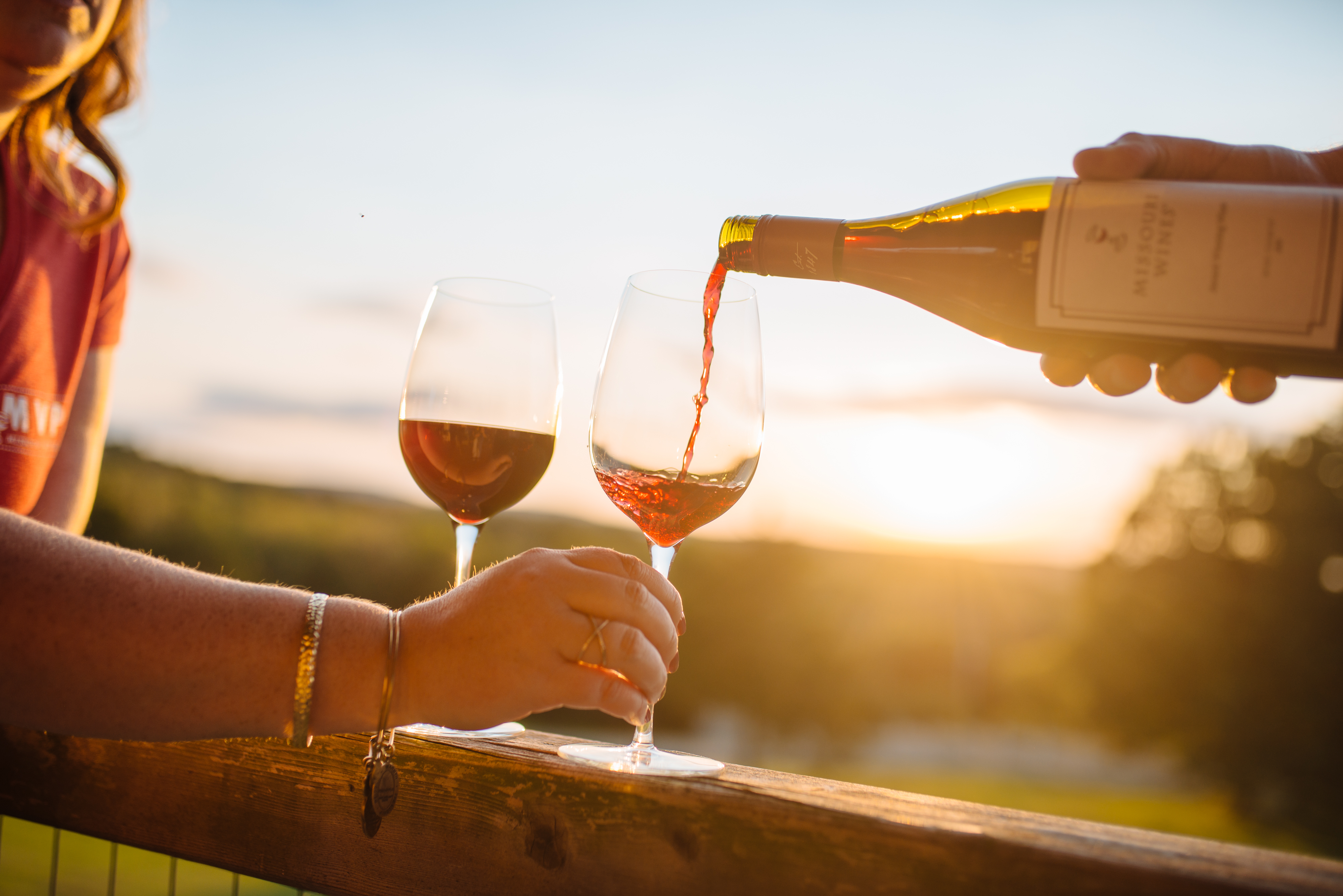 Pouring Missouri Wine into 2 glasses