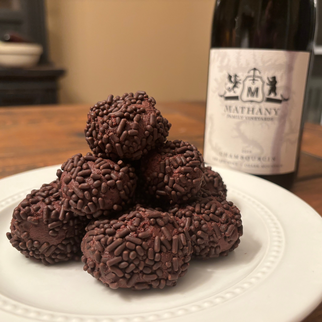 Chambourcin Truffles With Mathany WIne Bottle in the background