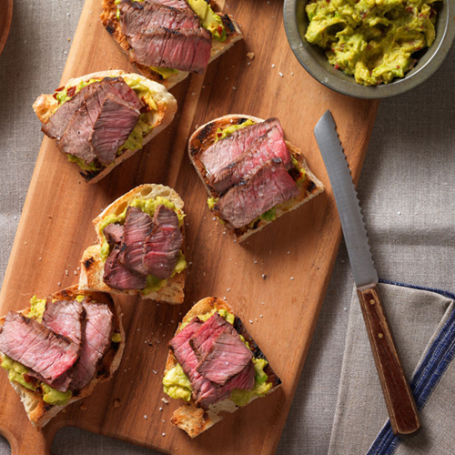 steak and avocado on grilled toast